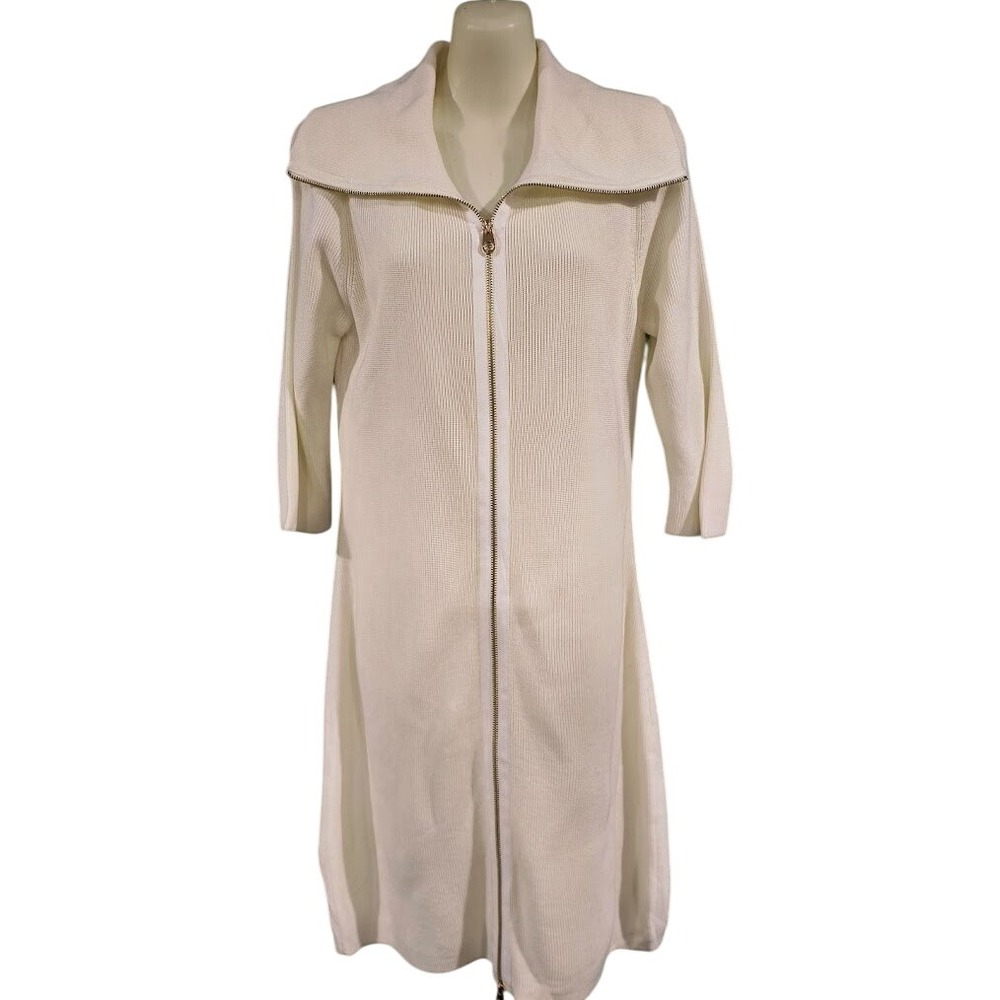 Calvin Klein Sweater Dress/Cardigan M‎ Cream Gold Zipper Front Knit Acrylic